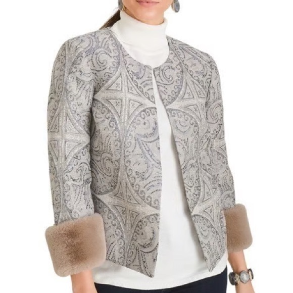Chico's Jackets & Blazers - Chico's Metallic Brocade Jacket w/ Faux Fur Removable Cuffs